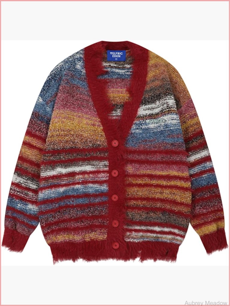 Vintage Pinstripe Open Front Cardigan Sweater Y2k Fashion Knitwear